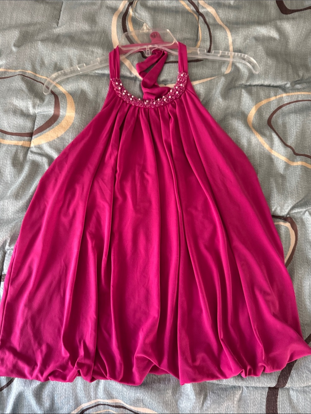 Allen B. By Allen Schwartz Fuchsia Halter Blouse with Beaded Neckline